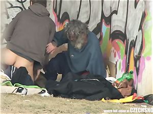 Homeless 3some Having bang-out on Public